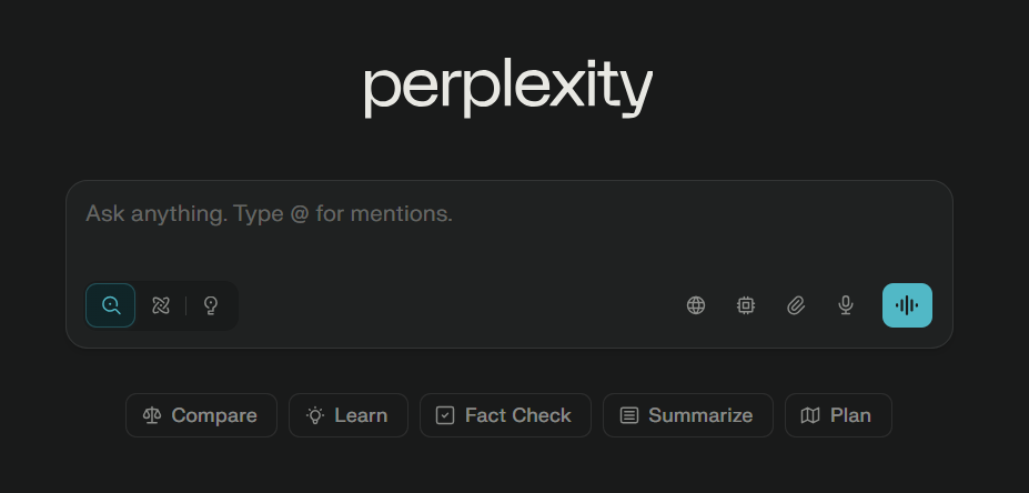Tela inicial da Perplexity destacando busca da melhor inteligência artificial