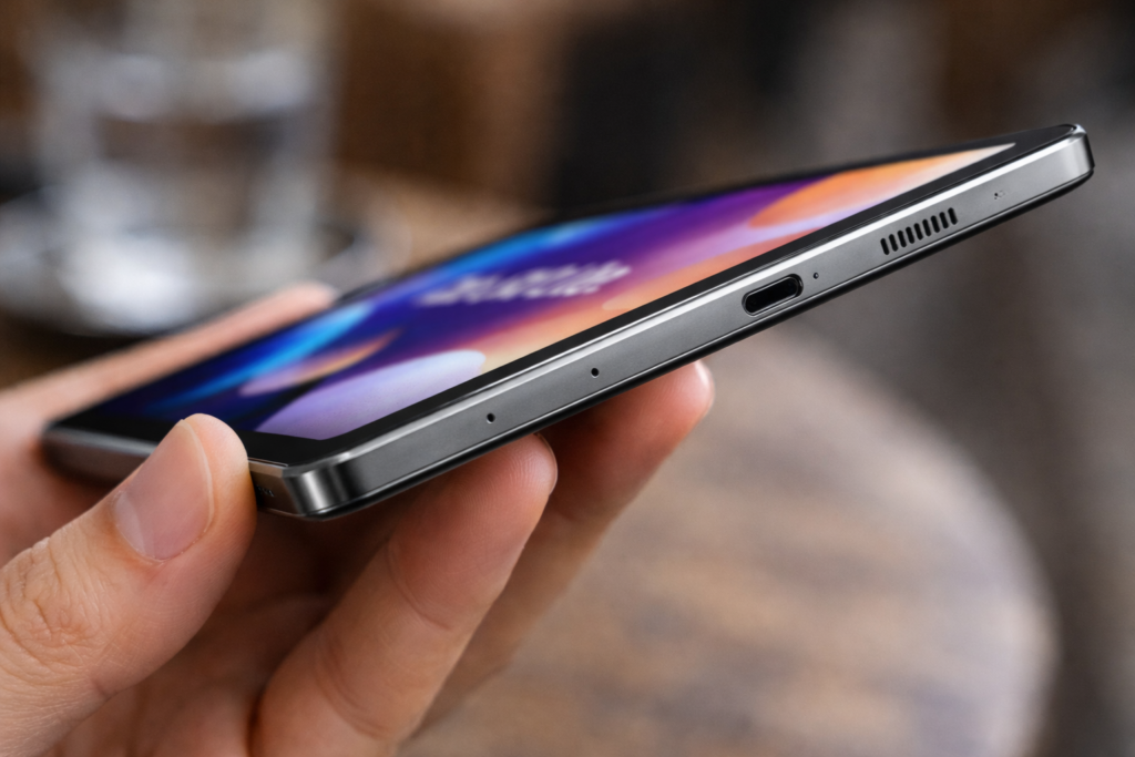 Nada de plástico 'fuleiro': o corpo em alumínio do S10 Lite garante aquela pegada firme e premium que a gente espera da linha S.