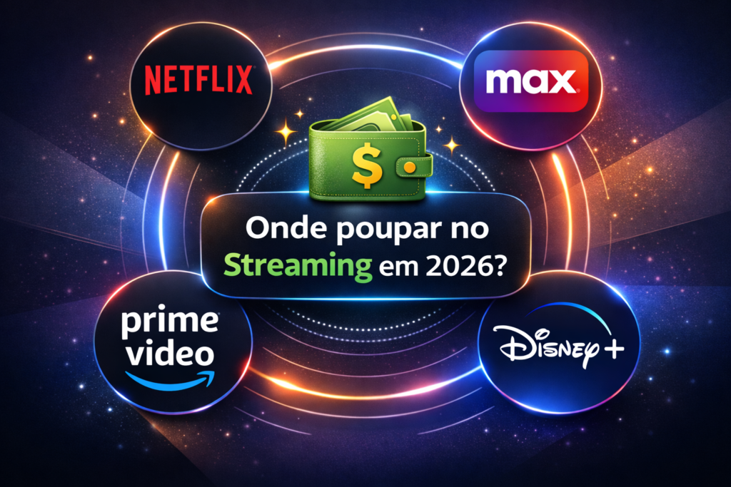 Infográfico comparativo de logótipos de plataformas de streaming como Netflix, Max e Disney Plus para 2026.